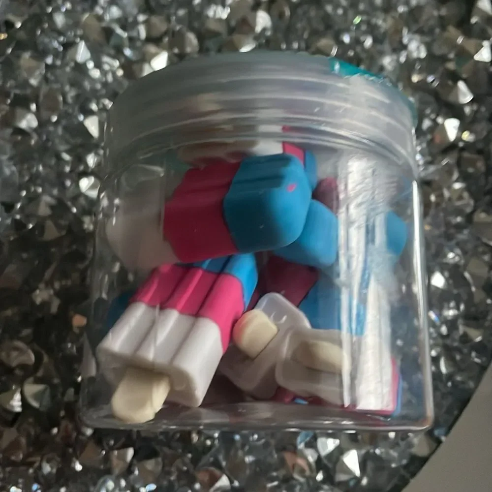 3/$15 New Eccolo set of 10 pink white blue erasers in the shape of popsicles